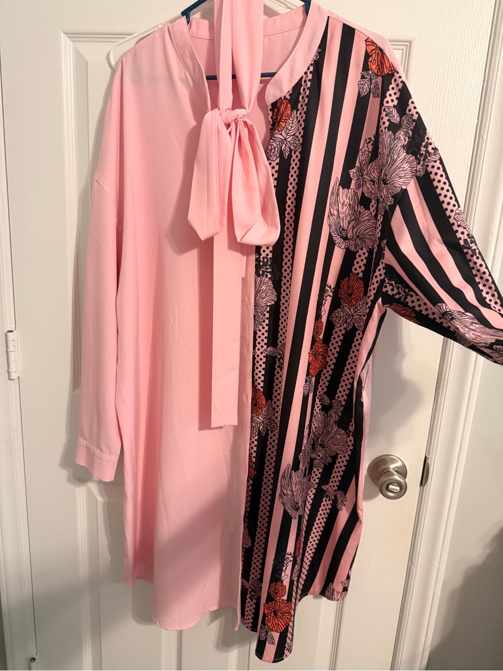 Pink Mixed Print Tunic Dress